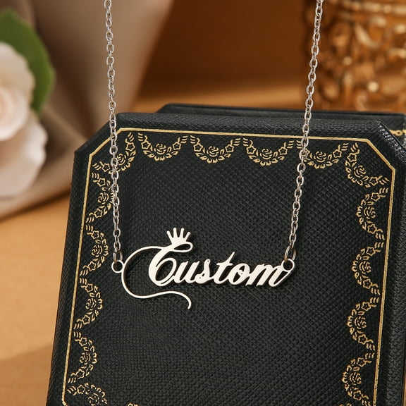 Custom Name Necklace Personalised Crown Cursive Font Stainless Steel Letter Chain Pendant Choker Jewelry Christmas Gift