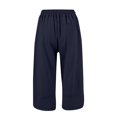 thumbnail image 3 of Tianiyouqing Linen Pull on Capri Pants for Women Lightweight High Waist Drawstring Stretch Cropped Pants Elastic Comfy Work Gauchos Pants with Pockets Navy XXL, 3 of 6