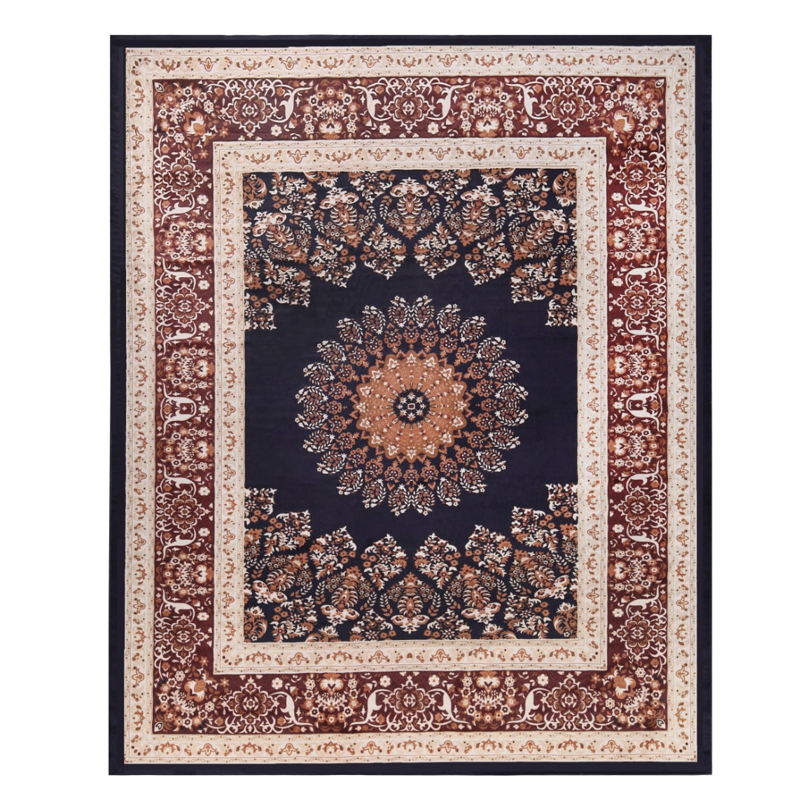 Superior Nanterre Floral Medallion Washable Indoor Area Rug, 10' x 14', Black - Ivory