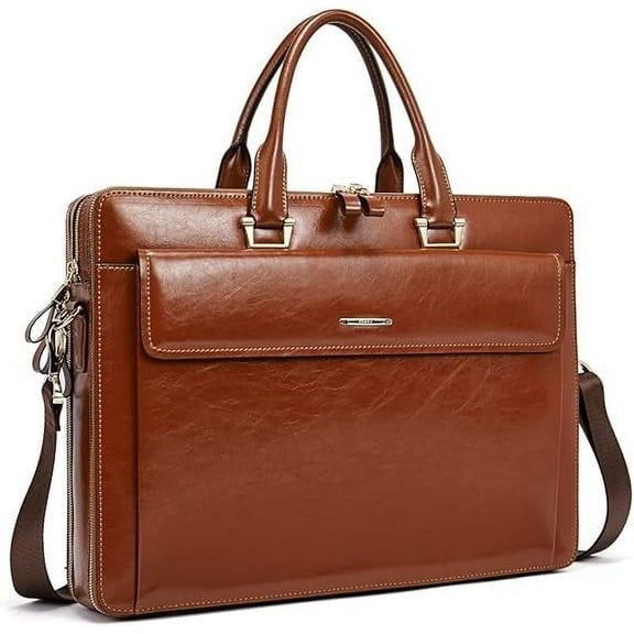 RKXQT Leather 15.6 Inch Business Briefcase for Women with 2 Zipper Compartments Laptop bag