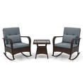 thumbnail image 2 of Gymax 3PCS Outdoor Rocking Set Rattan Rocker Chairs w/ Tempered Glass Coffee Table Wicker Rocker Set Grey, 2 of 10