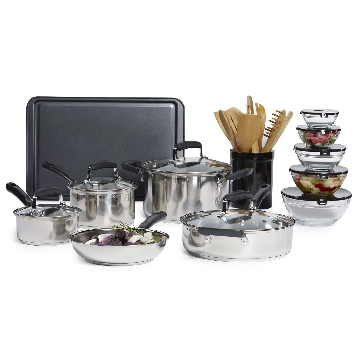 Basic Essentials 25Pc Ensemble d’ustensiles de cuisine en acier inoxydable