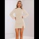 thumbnail image 4 of Vestido de Mujer con Mangas Largas Cruzadas, Volantes, Dobladillo Ajustado, Abertura, Cuello Medio Alto, Falda Corta, Cintura Ajustada. Albaricoque L, 4 of 9
