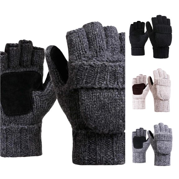 PMVFHDE Gloves & Mittens Winter Thermal Warm Knitted Thickened Touchscreen Outdoor Driving Sports Cycling Lined Cold Weather Mittens Dark Gray - One Size