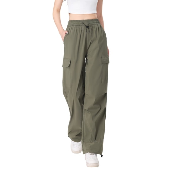Hanerdun Cargo Pants with Pockets Quick Dry Hiking Pants Lightweight Wide Leg Baggy Trousers Green S