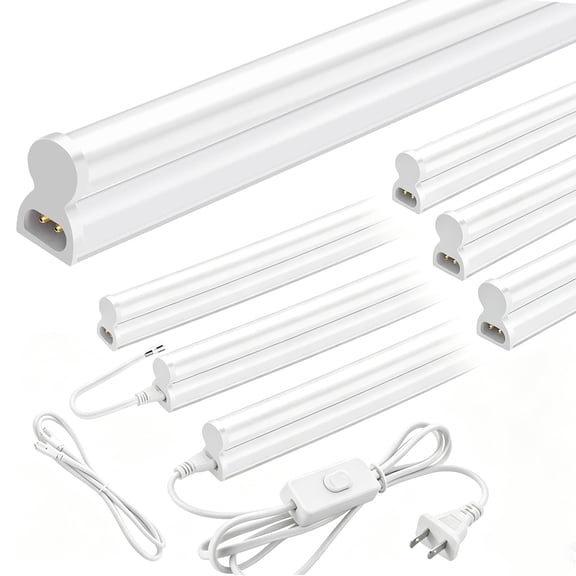 Hlite 6-Pack T5 LED Shop Light, 4FT 22W 2200LM 6500K Daylight, Plug in/Hardwire, Linkable Utility Light for Garage, Warehouse, Workshop, Under Cabinet