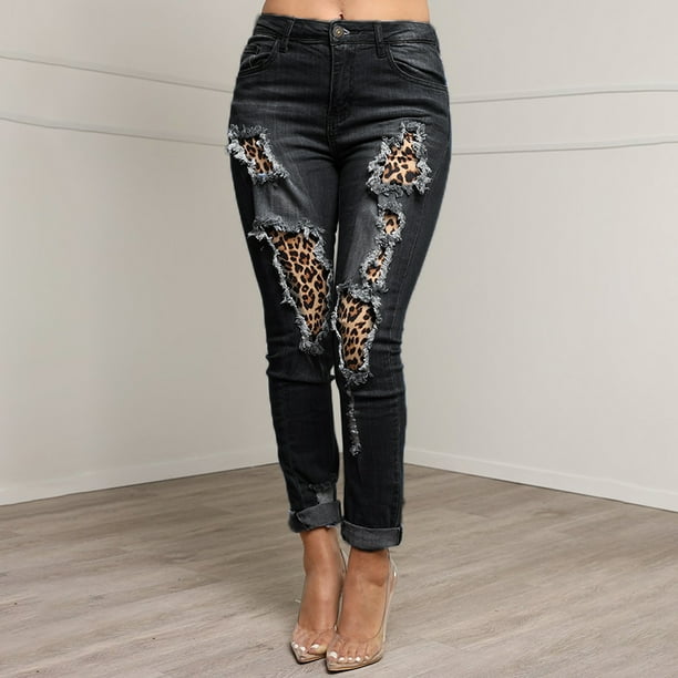 ripped jeans with leopard print