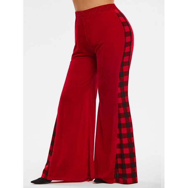 Pantalones Acampanados de Talla Extra Terciopelo a Cuadros Rosegal Pantalones de talla grande