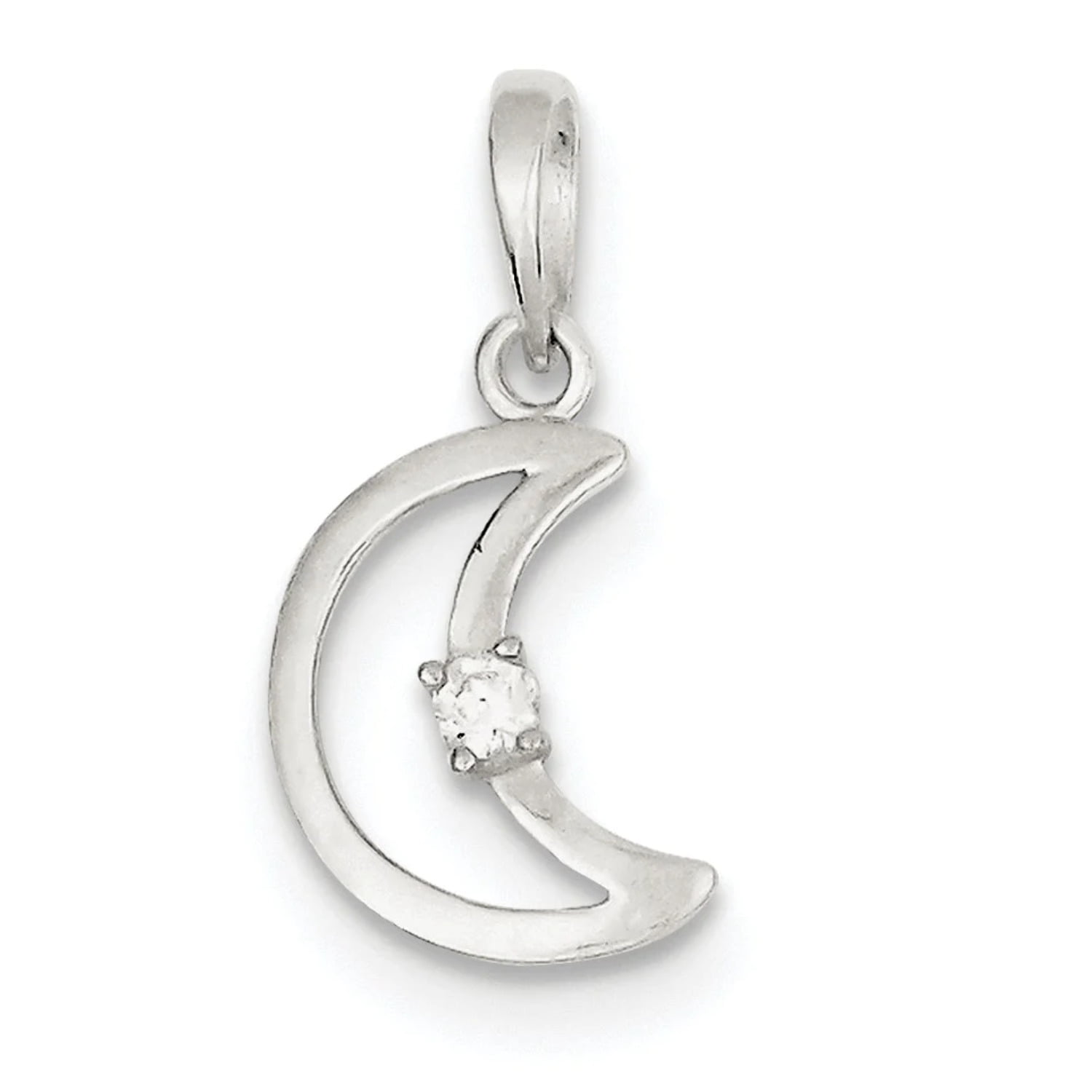 Simply Starz Sterling Silver & CZ Polished Moon Pendant
