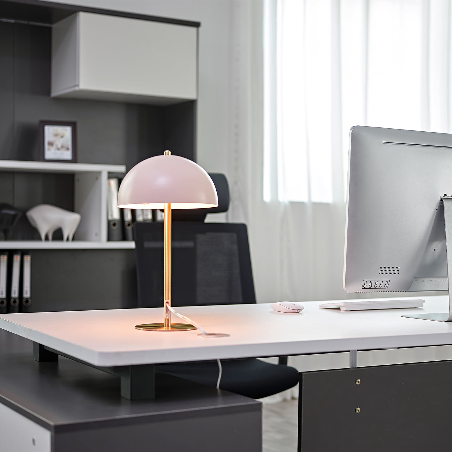 Globe Electric Luna 15" Matte Pink Modern Contemporary Desk Lamp with Matte Brass Accents, 52332