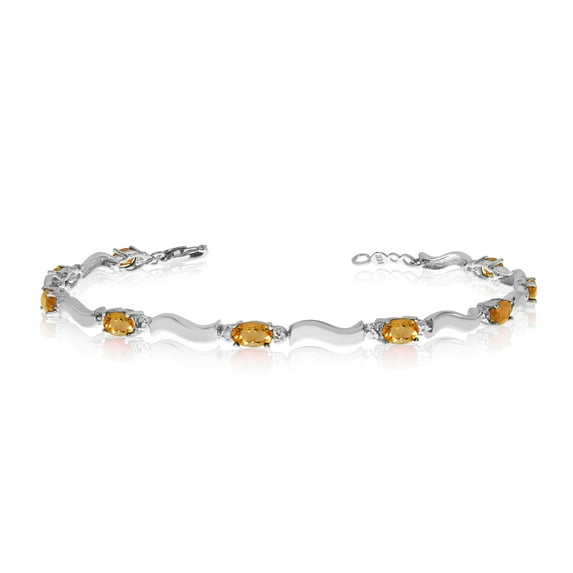 10K White Gold Oval Citrine and Diamond Bracelet