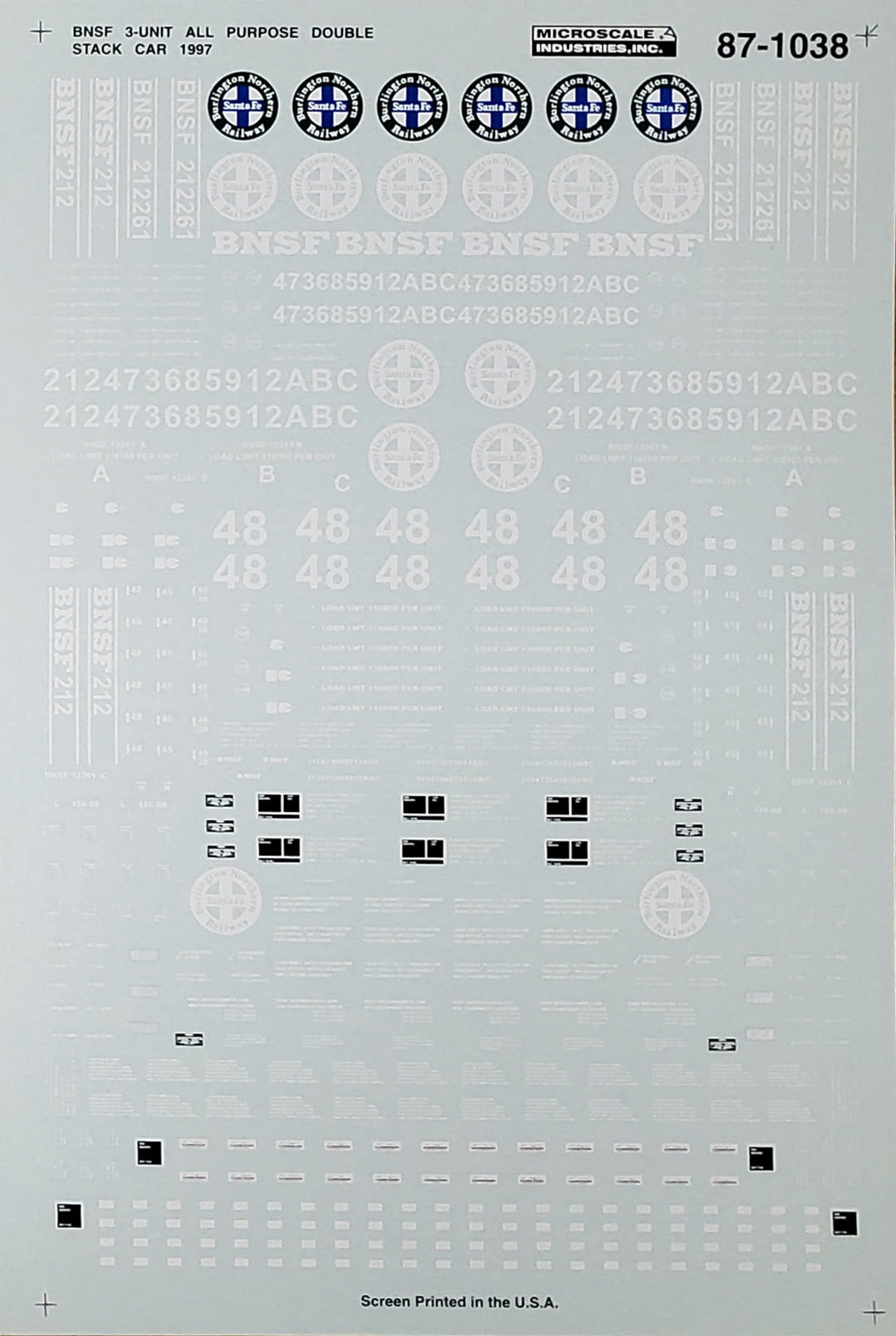 Microscale Model Railroad/Train Decals HO Scale BNSF 3Platform Double
