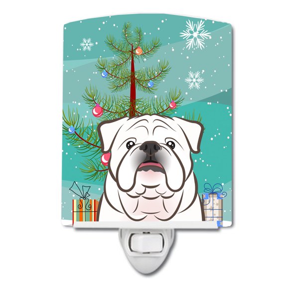 Caroline's Treasures BB1592CNL Christmas Tree and White English Bulldog Ceramic Night Light, 6x4x3", multicolor
