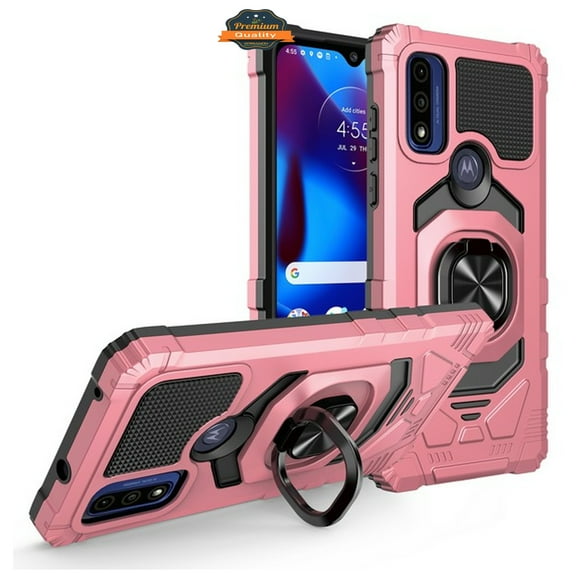 For Motorola Moto G Power 2022 Hybrid Magnetic Car Mount Ring Kickstand Stand Holder Armor Protective [Military Grade] Phone Case Cover by Xpression [Rose Gold]