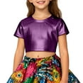thumbnail image 4 of CONZONE Girls Summer Tops Short Sleeve Solid Color Crop Tops For Girls Crew Neck Fashion Dance Performance Children T-Shirts Size 9-10 Years Purple, 4 of 4
