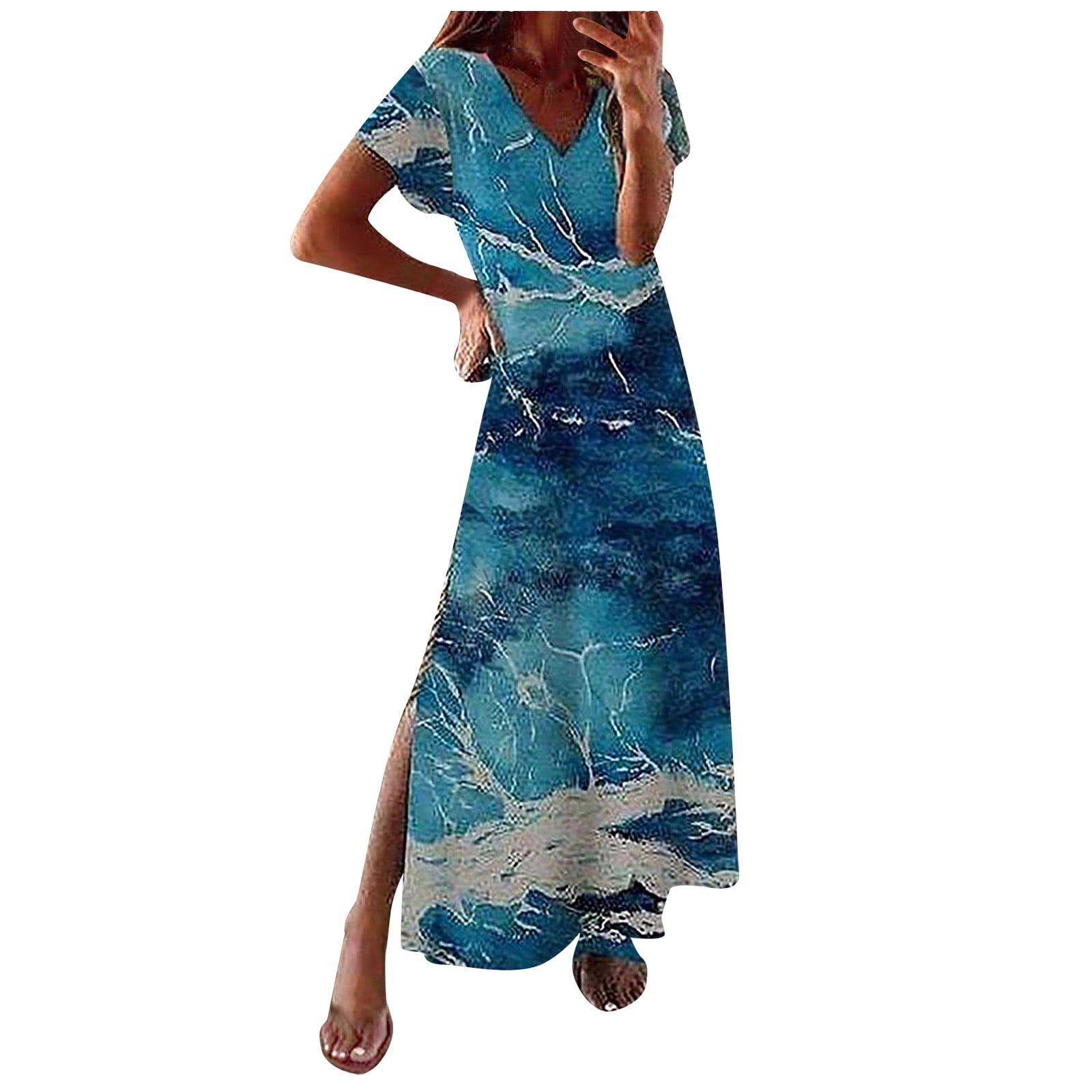 Ichuanyi Clearance Summer Dresses Women's Boho Summer Printed Short ...