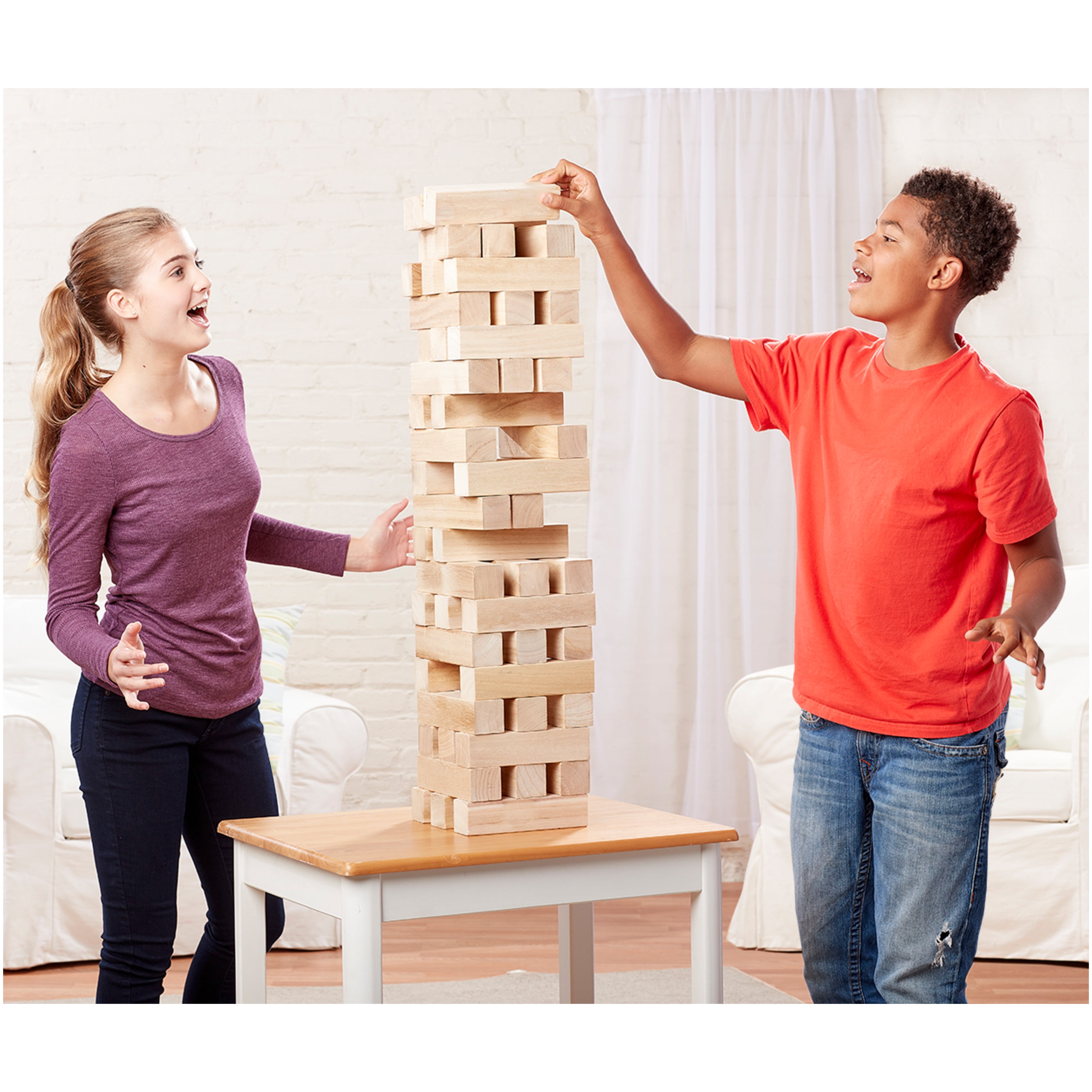 Spin Master Games, Rainbow Jumbling Tower Tumbling Stacking Building  Toppling Colorful Wood Board Game Cool Things Games, for Kids Ages 5 and up  