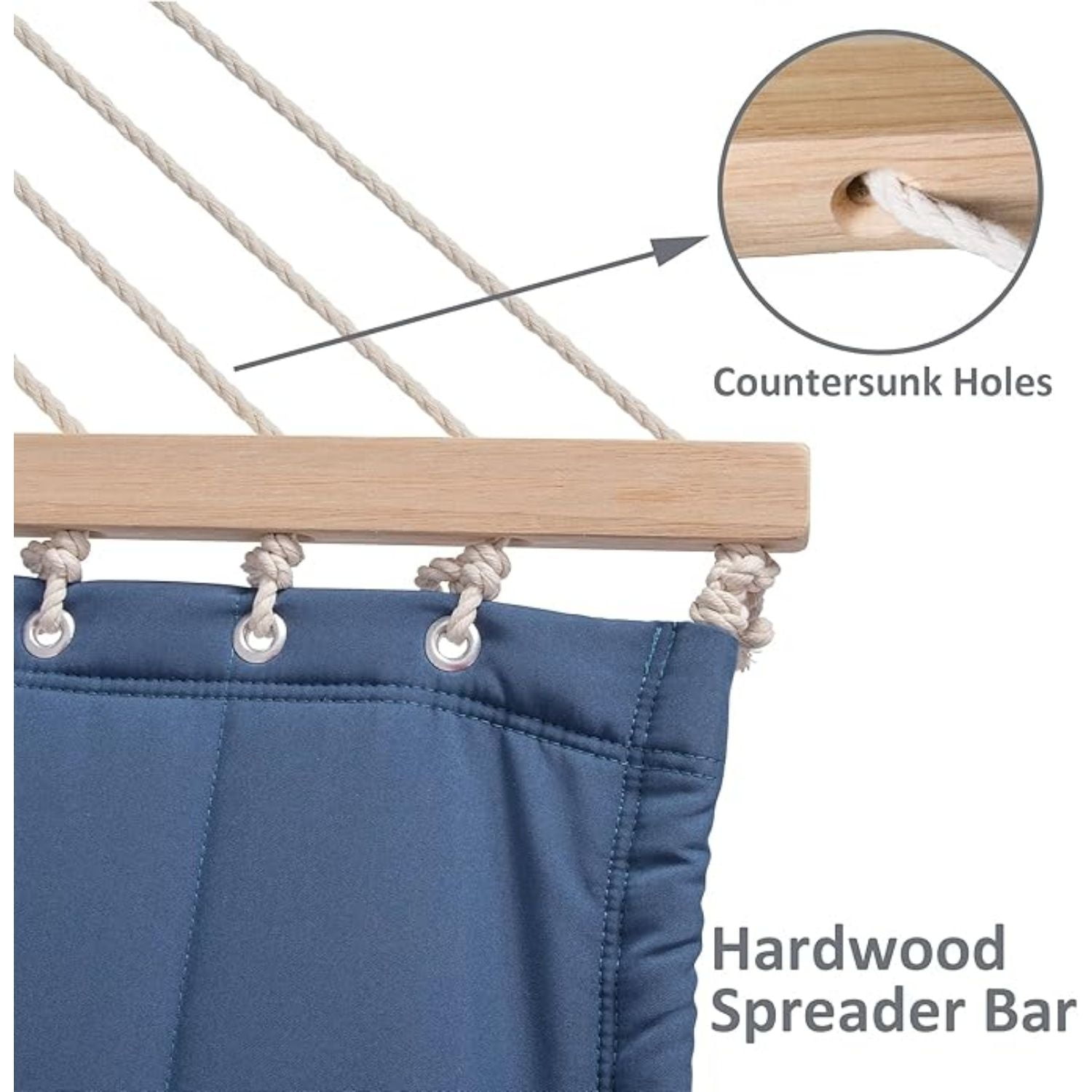 Double Outdoor Hammock with Hardwood Spreader Bar, Extra Large Pillow, 475 lbs Capacity, Heavy Duty 2 Person Hammock, Blue