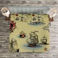 thumbnail image 3 of Ambesonne Hand Drawn Quilted Bedspread Set 3 Pcs, Antique Map Pirate, King Size, Beige Red Grey, 3 of 3