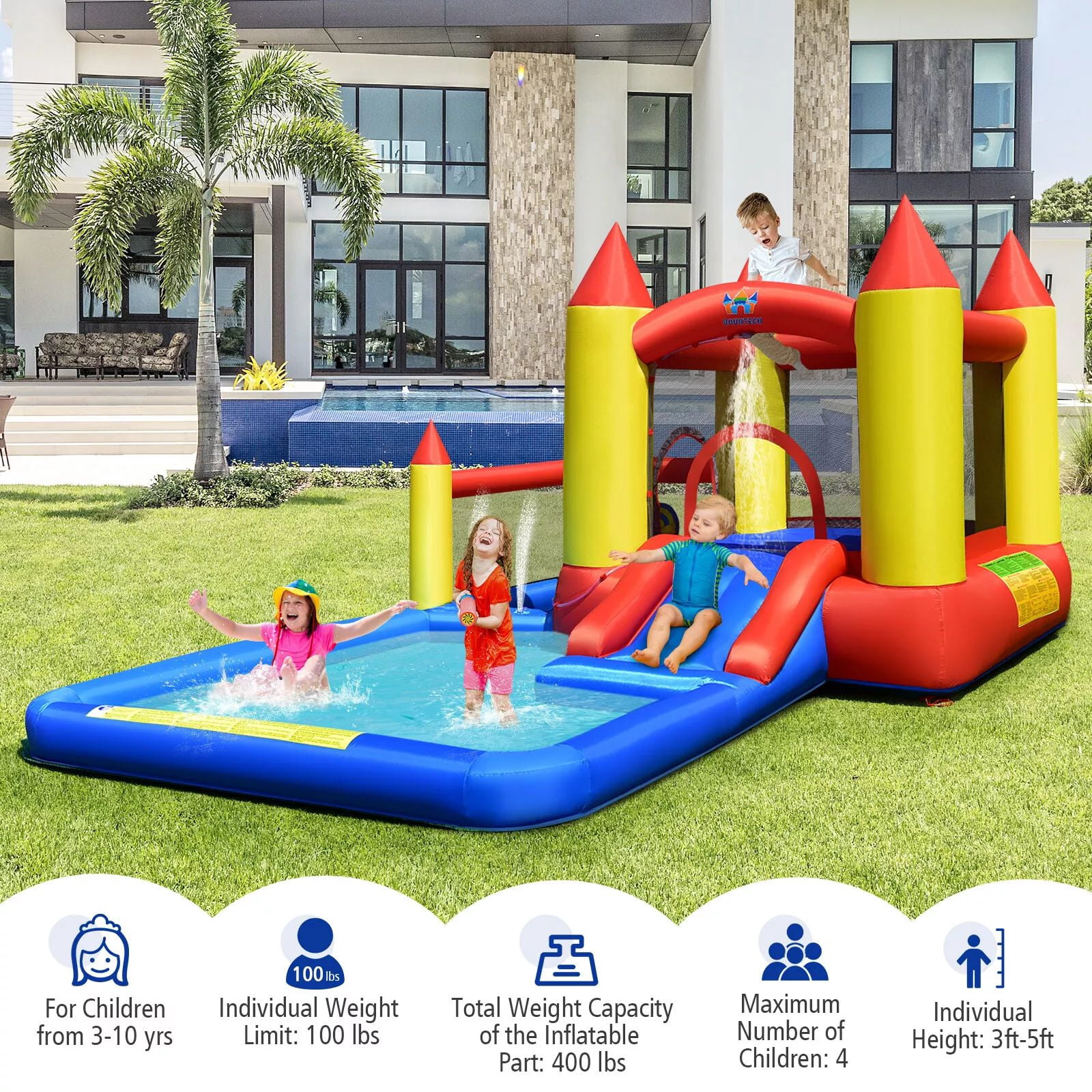 Harmijoy Inflatable Water Slide Castle Kids Bounce House Indoor & Outdoor w/ 480W Blower