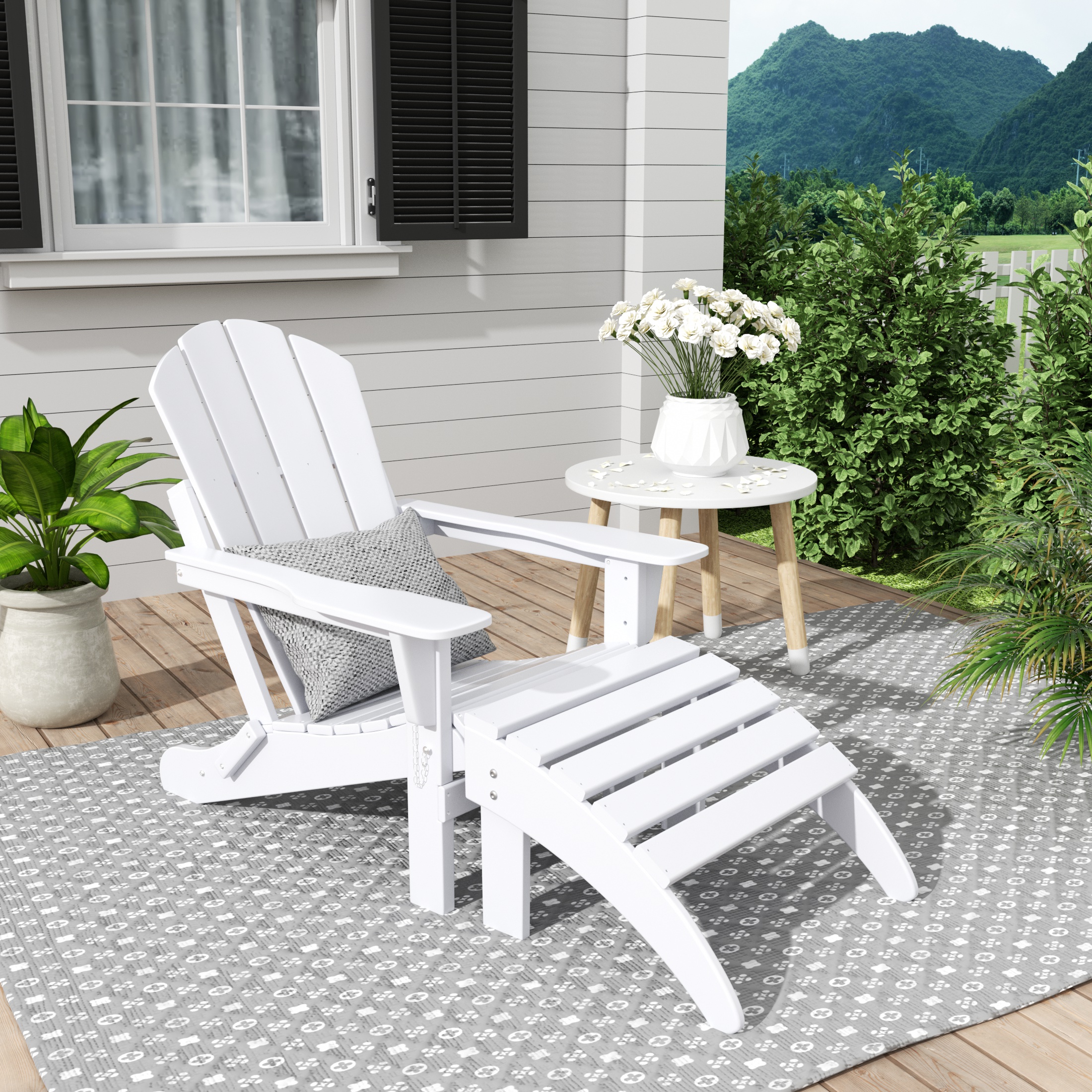 WestinTrends Malibu Outdoor Lounge Chair, 2-Pieces Adirondack Chair Set with Ottoman, All Weather Poly Lumber Patio Lawn Folding Chairs for Outside Pool Garden Backyard Beach, White - image 2 of 6
