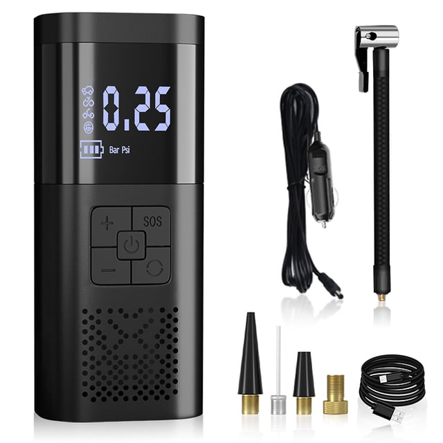 Inflador eléctrico Bomba de aire eléctrica con batería de 6000 mAh Compresor de aire inalámbrico de 150 PSI para automóvil con pantalla LCD digital Mini bomba de neumáticos con luz LED para bicicletas