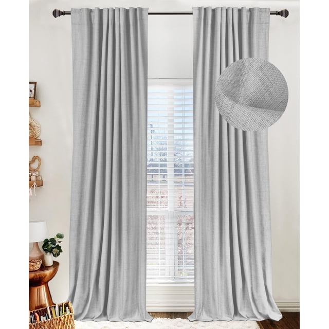 Cortinas 100% opacas de lino, 50 x 213 cm, color gris, 2 paneles