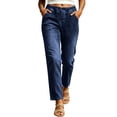 thumbnail image 3 of Cutuoiiu Womens Comfortable Denim Bottoms Solid Color Elastic Waist Straight Leg Cropped Jeans Relaxed Fit with Functional Pockets Casual Pants for All Season Daily Wear, 3 of 8