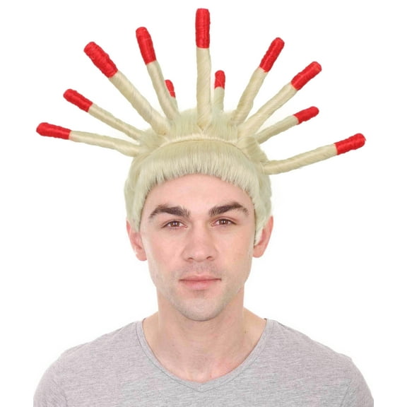 Men's Spiky Dreadlocks Wig Red Tips with Mustache, Halloween Cosplay Hair