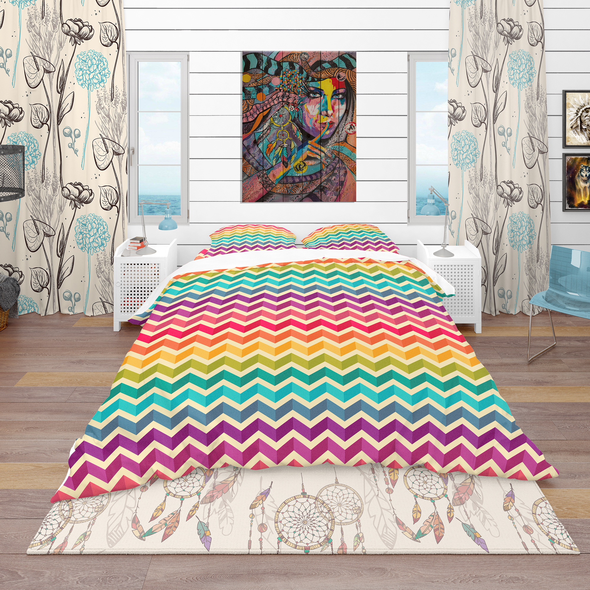 Designart 'Geometric Pattern with Zigzags' Bohemian & Eclectic Duvet Cover Set