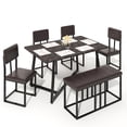 thumbnail image 3 of UHOMEPRO Dining Table Set for 6, Dining Room Set with Chairs and Bench, Modern Kitchen Table Set with Metal Frame for Dining Room, Kitchen and Apartment,Brown, 3 of 14
