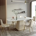 thumbnail image 2 of POVISON 63" Minimalist White Pedestal Dining Table，Rectangular Glossy Sintered Stone Tabletop, Roman Column Table Leg for 4, 2 of 11