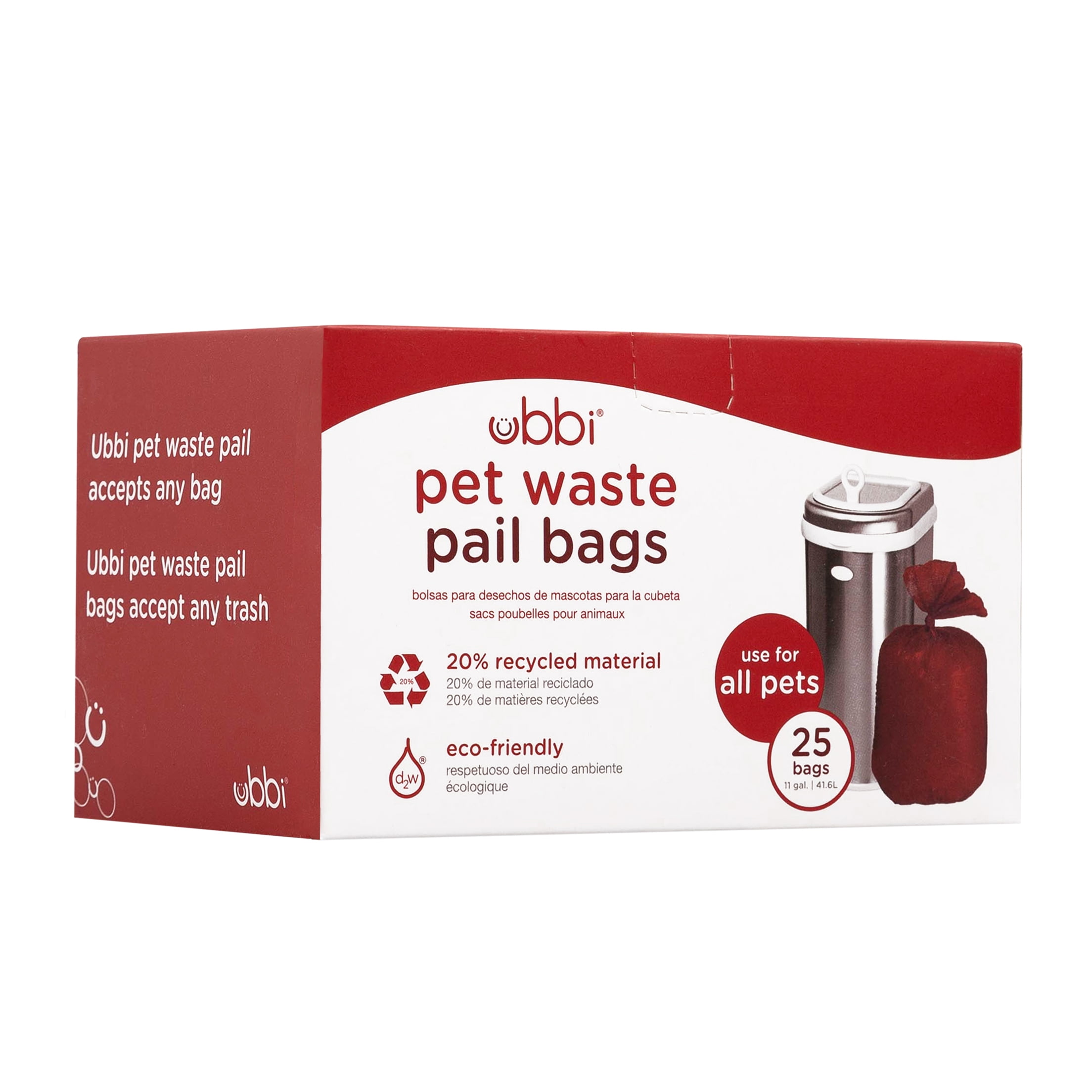 Ubbi Pet Waste Pail Bags, Red, 25 Count
