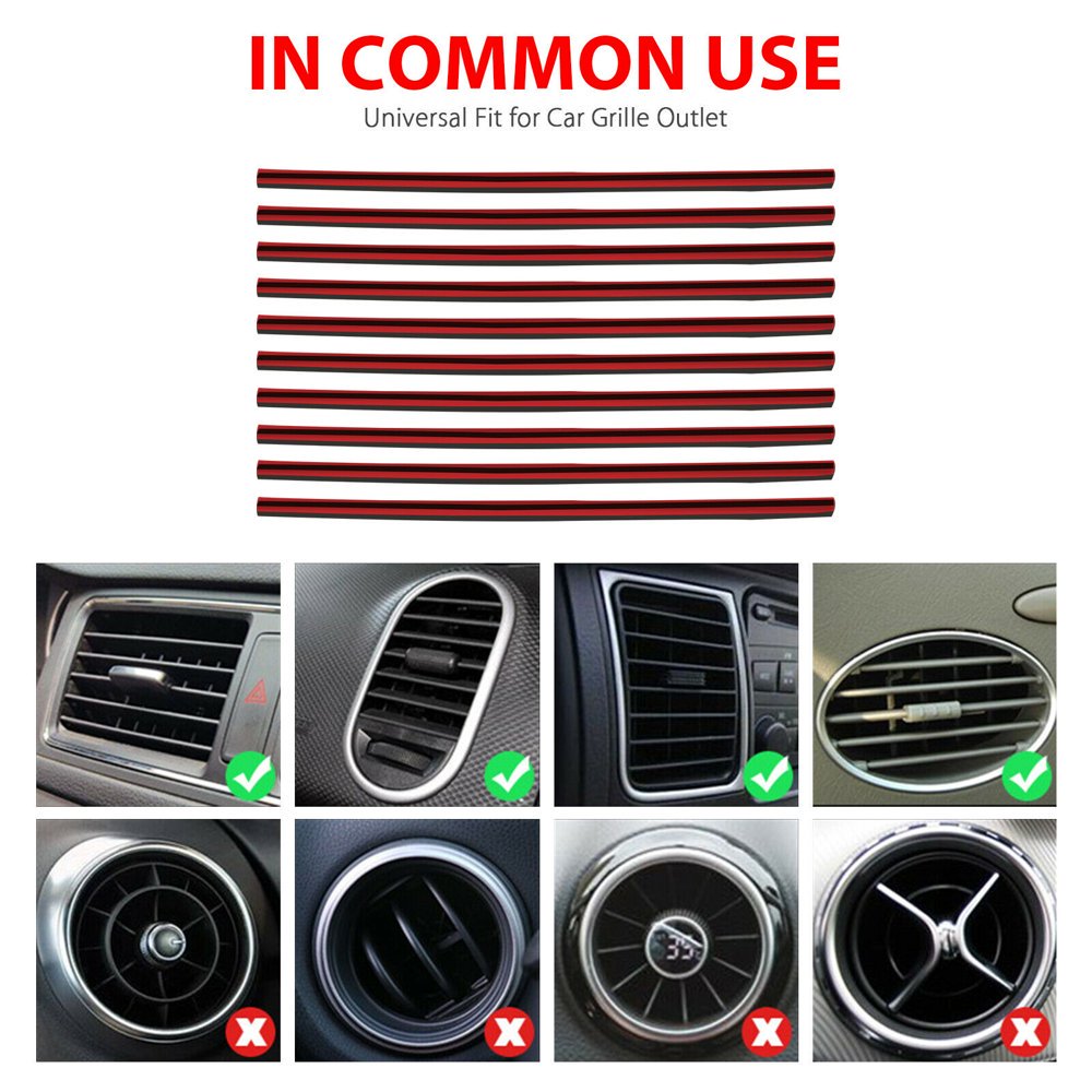 10 Pcs Car Air Conditioner Vent Outlet Trim Strip DIY Decoration U Shape Moulding Trim Strip Line Car Shiny Accessories I351274362