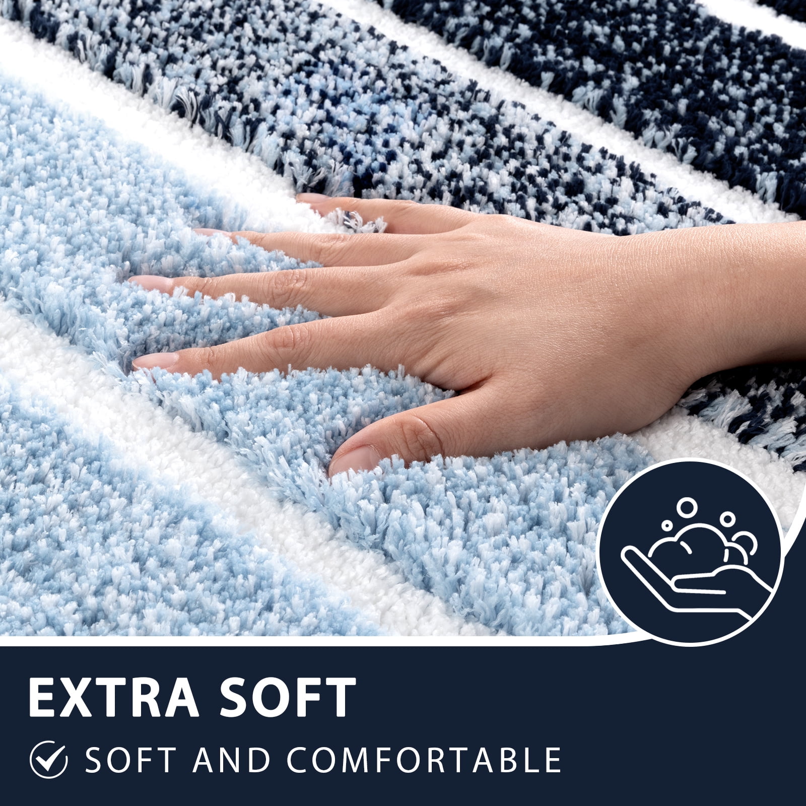 Findosom Bathroom Rugs Set of 3,Absorbent Non-Slip Machine Washable Bath Rugs, Microfiber Quick Dry Bath Mats for Bathroom Floor Tub Shower Bedroom Kitchen,18"x26"+18"x48"+U Shape 20"x24" Navy