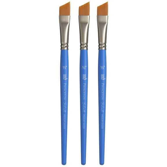 Princeton Select Artiste Angle Shader Brush, Synthetic Bristles, Short Handle Mixed Media Paintbrush, Jewel Blue, Size 1/2 inch, Pack of 3