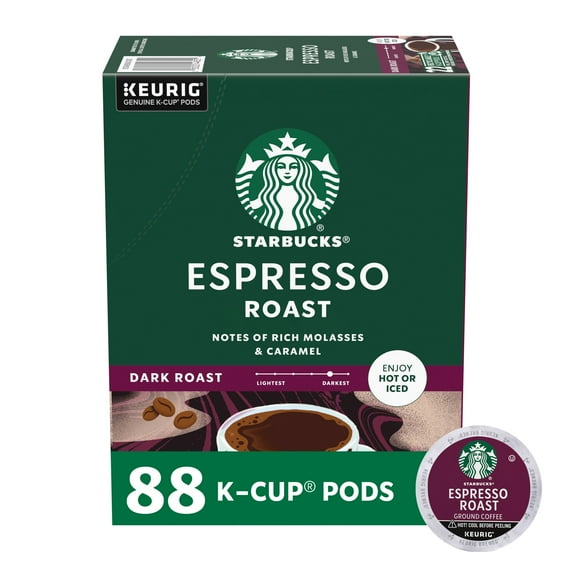 Starbucks Espresso Roast, Dark Roast Keurig K-Cup Coffee Pods, 100% Arabica, 88 Count