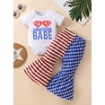 thumbnail image 2 of hirigin Baby Girls Independence Day Outfits, Short Sleeve Crew T-Shirt/Romper, Star Stripe Long Flared/Triangle Pants, Bow Headband, 2 of 9