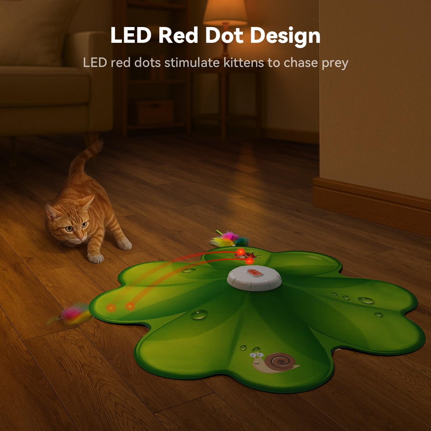 FeelNeedy 2 in 1 Interactive Cat Toys for Indoor Cats, Automatic Rechargeable Hide and Seek Cat Toy with Moving Concealed Feathers and Red Dot for Cats and Kittens Self Playing