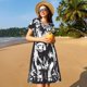 thumbnail image 4 of Easygdp Floral Cow Silhouette para Vestido Transpirable de Mujer, Vestido Suelto de Manga Corta con Pliegues y Bolsillos para el Verano, 4 of 6
