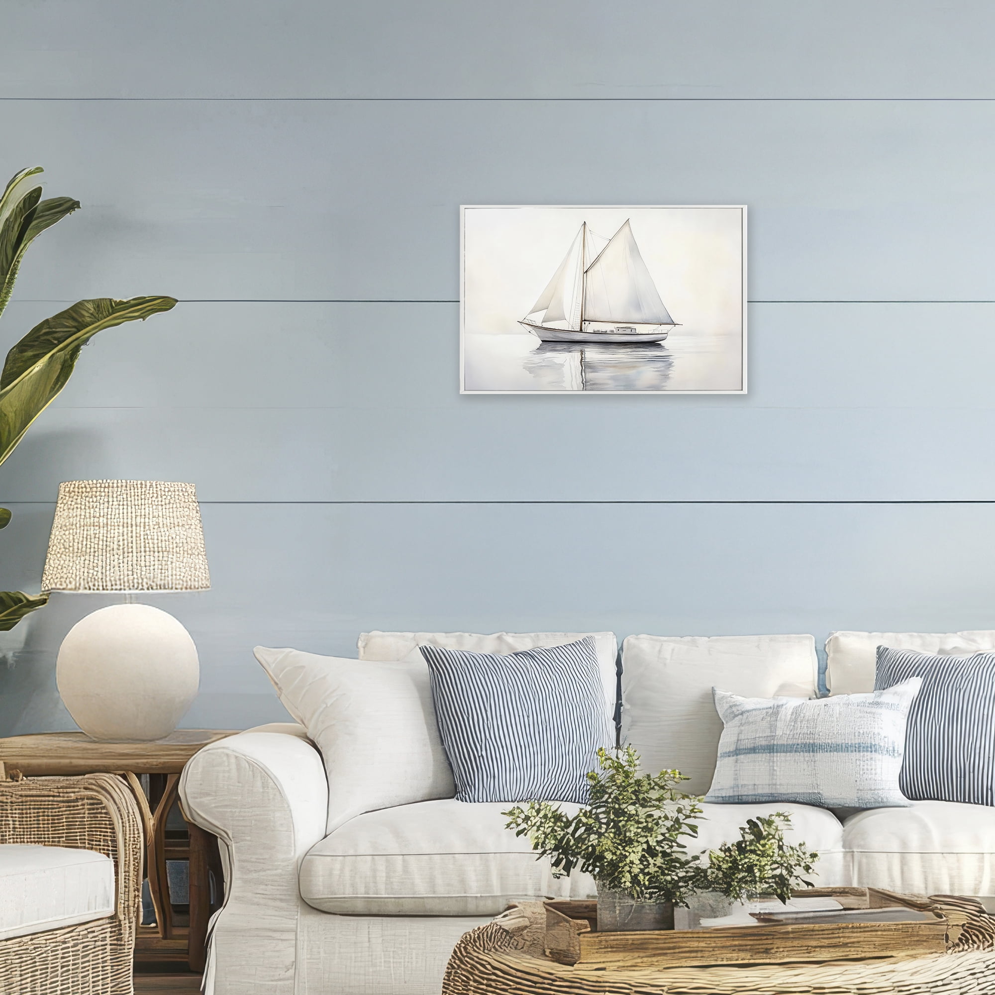 Stupell Industries Neutral Sailboat Reflection White Framed Giclee Art, design by Petal Prints Design