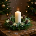 thumbnail image 5 of Christmas Candlestick Wreath with Golden Berries Pine Cones & Pine Branches - Festive Greenery Wreath Candle Holder Centerpiece for Holiday Dining Table Home Decor, 5 of 6