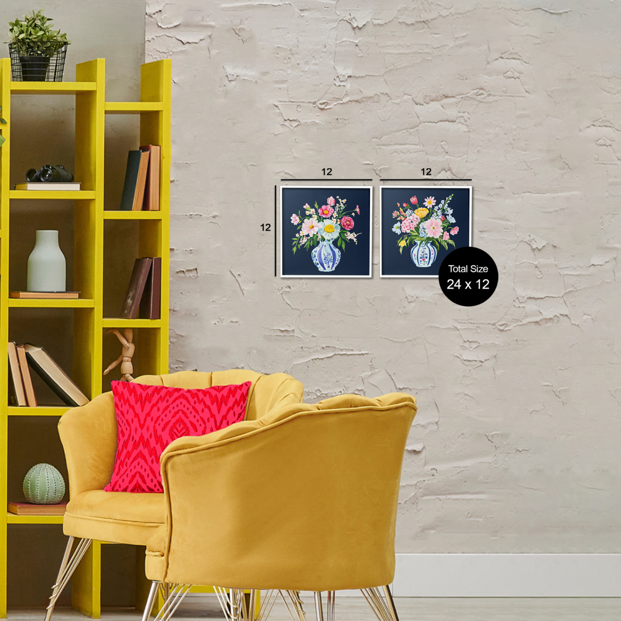 Twin Chinoiserie Vases 2 Piece White Framed Giclee Art Set, design by Yen