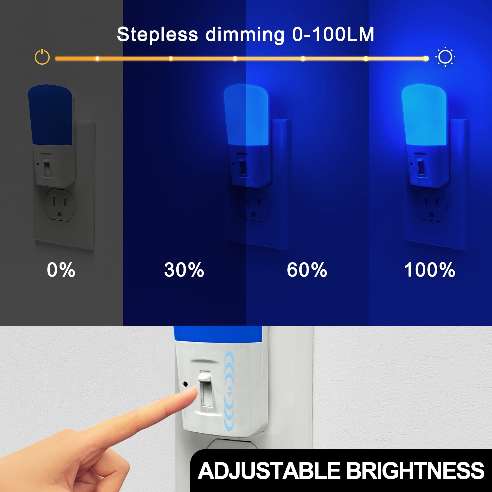 YANSUN 2-Pack Modern Blue LED Night Light, Vertical Dimmable Plug-in for Wall, Auto Light Sensor, 1-Watt Integrated LED with White Acrylic Cover