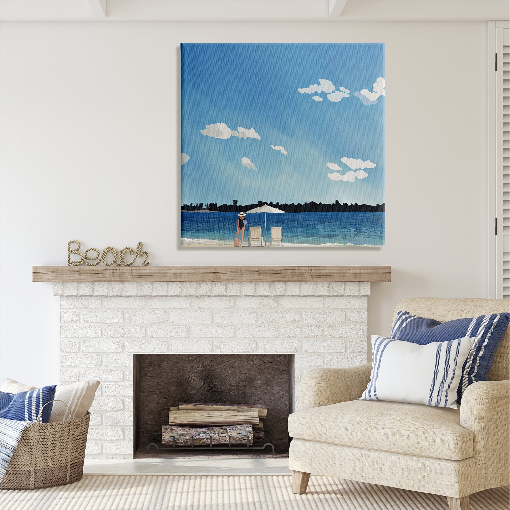 Stupell Industries Girl on Beach Horizon Nature Painting Gallery Wrapped Canvas Print Wall Art, 36 x 36