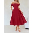 thumbnail image 4 of Red Off Shoulder A-Line Midi Cocktail Dress For Women Evening Party Wedding, 4 of 8