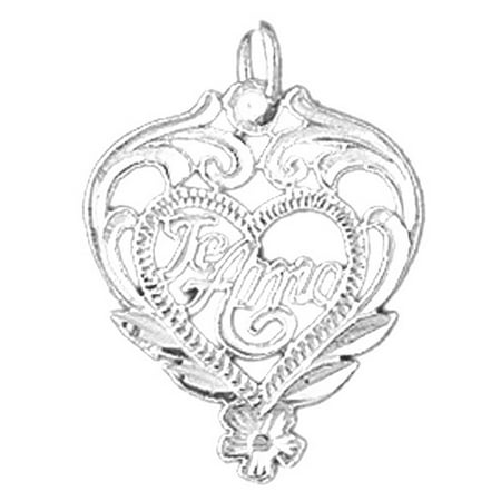 14K White Gold Te Amo Pendant - 22 mm