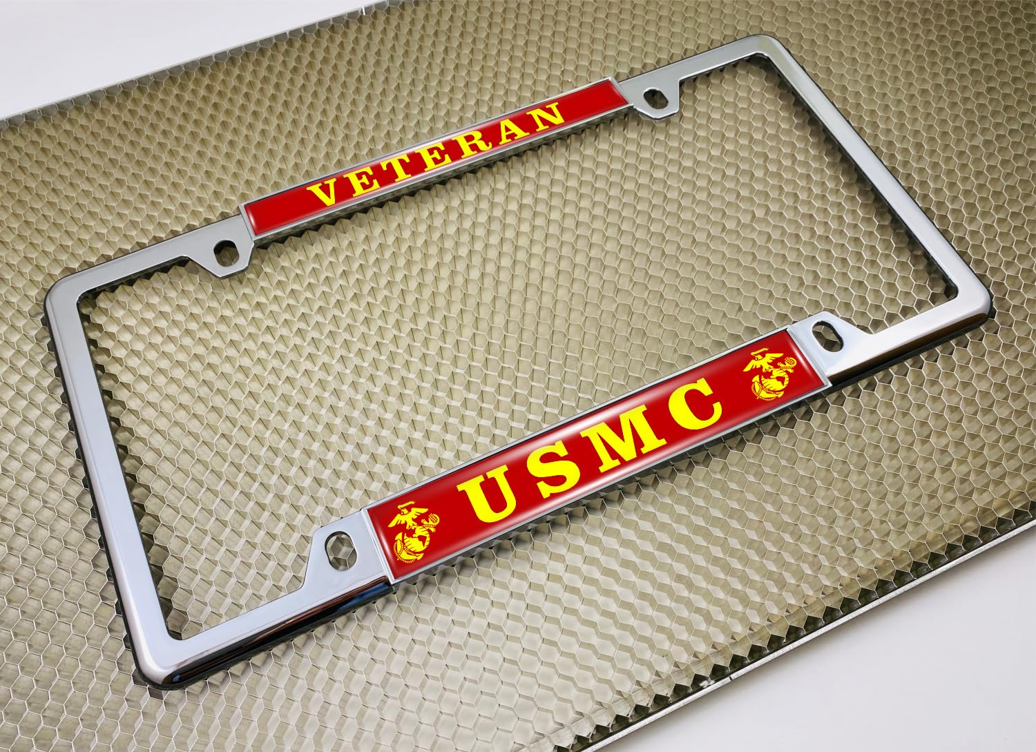U.S. Marine Veteran License Plate Frame – Chrome, Made In USA, Fits Standard Plates