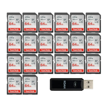 SanDisk 64GB 140 MB/s Memory Card (20-pack) with 2-in-1 USB Memory Card Reader