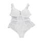 thumbnail image 3 of Body de encaje suave y elástico con escote en V profundo, ropa interior elegante de una pieza para mujer, noche de boda, luna de miel, blanco 75B, 3 of 14